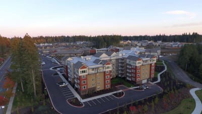 Aerial view of the Penrose Harbor facility building and surroundings