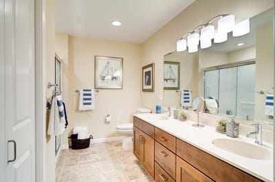 Modern and bright bathroom in a senior living facility