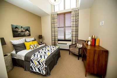 Comfortable bedroom in a assisted living facility