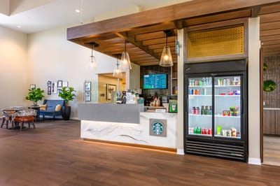 Interior of a café area with modern design.