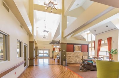 Bright and welcoming lobby area with seating