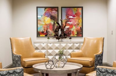 Cozy lounge area with artistic decor