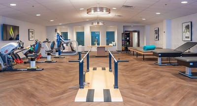 Rehabilitation gym with various fitness equipment