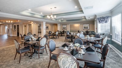Bright dining room set for a meal
