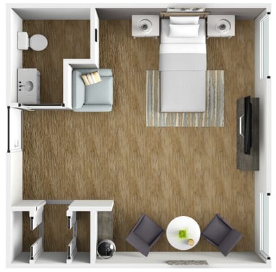 Floor plan of a private resident room