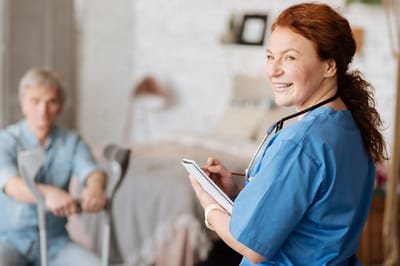 Healthcare professional interacting with a resident