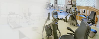 Physical therapy equipment in a rehabilitation area.