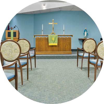 Chapel interior with seating and altar