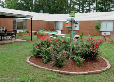 Garden area with flowers and seating