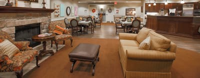 Cozy common area with seating and dining tables