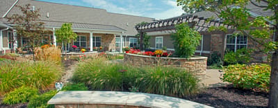 Beautiful garden area with landscaping and seating