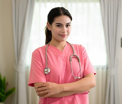 A healthcare staff member in a nursing facility