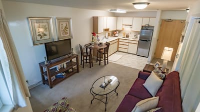 Cozy interior view of a resident's apartment in a senior living facility