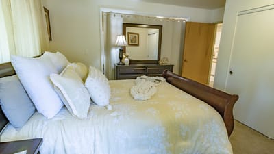 Cozy private bedroom with soft furnishings