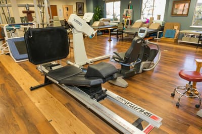 Therapy equipment in a bright rehabilitation room