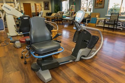 Rehabilitation equipment in an indoor therapy area