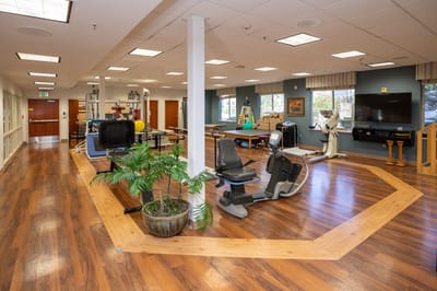 Interior view of a rehabilitation activity space with equipment