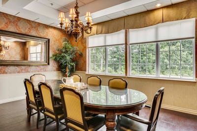 Dining room with elegant decor and ample seating