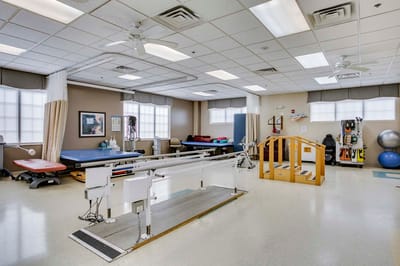 Therapy room with equipment and therapy aids