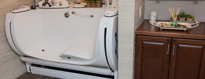 Accessible bathtub in a senior living bathroom
