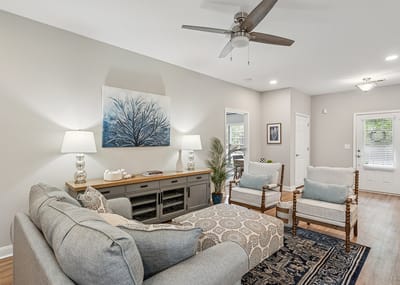 Bright common area in a senior living facility