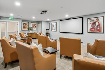 Interior view of a comfortable movie theater room