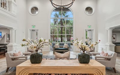 Bright, welcoming lobby with seating and decor