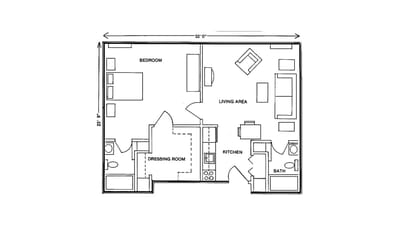 Architectural floor plan of a living unit