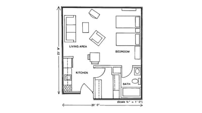 Architectural floor plan layout of a living space