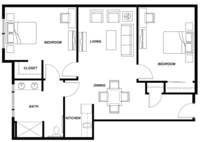 Architectural floor plan of a living space