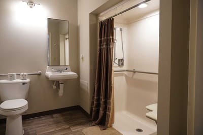 A private bathroom with accessible features