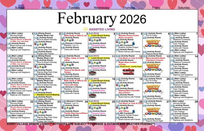 February activity calendar for assisted living