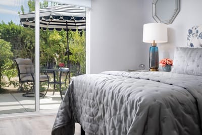 Well-decorated resident room with views of the garden