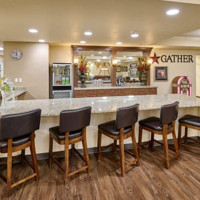 Interior view of a cozy dining area with seating