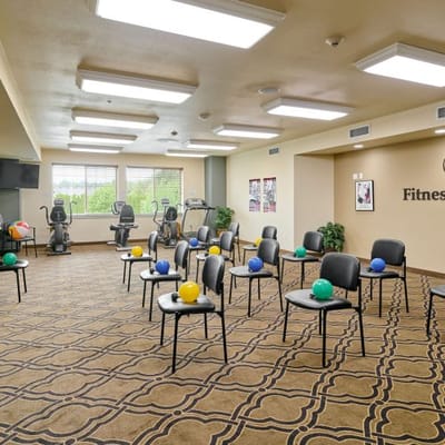Interior fitness room set up for group exercises