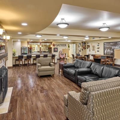 Bright common area with seating and gathering space