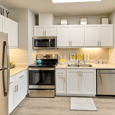 Modern kitchen with stainless steel appliances