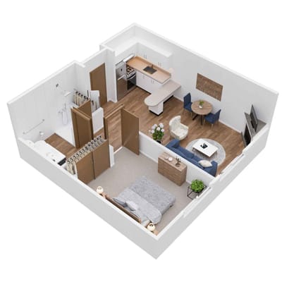 An interior floor plan of a private resident room