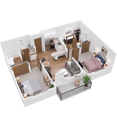 Architectural floor plan of a two-bedroom unit