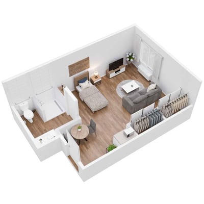 Model of a private resident living space in a senior facility