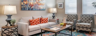 A cozy lounge area with comfortable seating