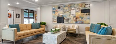 Bright interior common area with comfortable seating