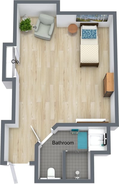 Floor plan of a private resident room