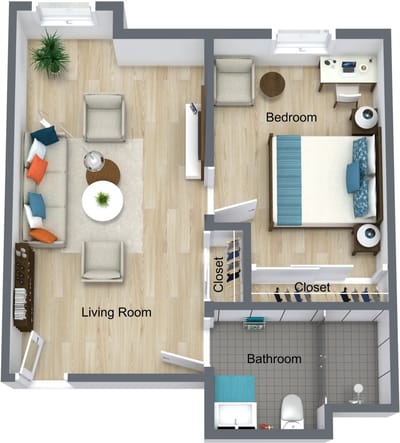 Floor plan of a resident living space layout