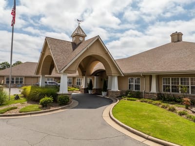 Exterior view of the Fox Ridge Luxury Senior Living entrance