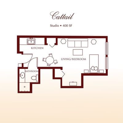 Architectural floor plan of a studio apartment