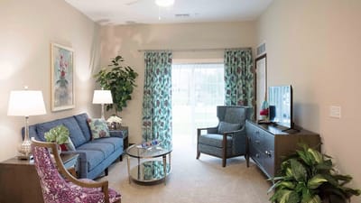 Cozy living area with comfortable furniture and natural light