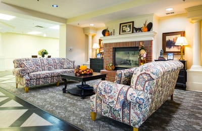 Common area with cozy seating and fireplace