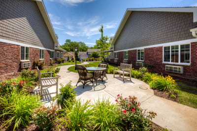 Beautiful outdoor seating area with gardens