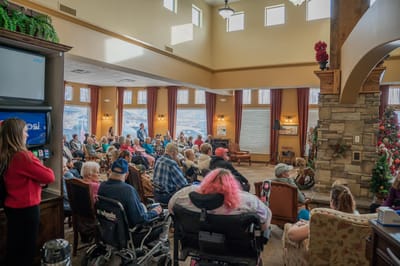 Residents gathered in a common area during an event